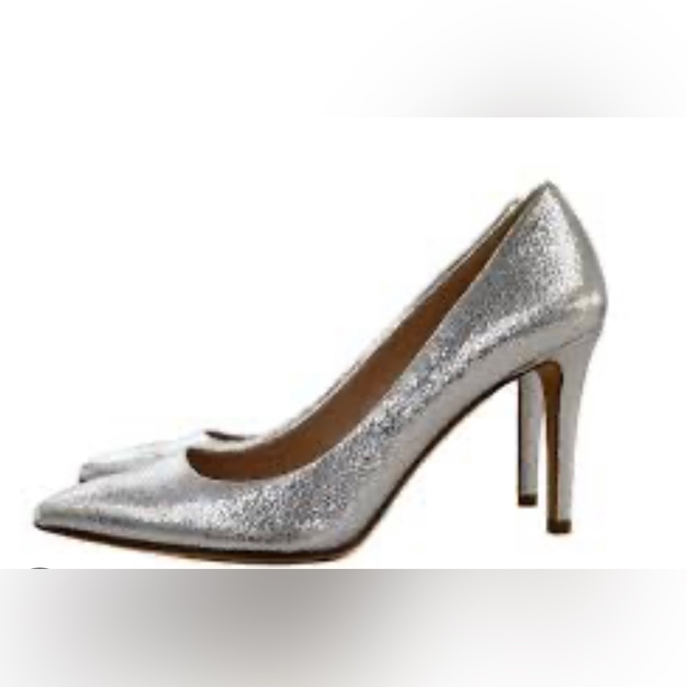 Jcrew Elsie Silver Cracked Leather Heels, Size 10